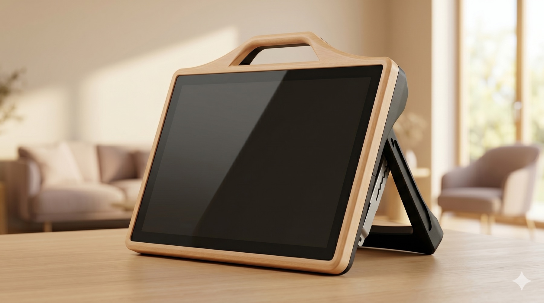CareTable Mini — mobiler Touch-Tisch mit Tragegriff und klappbarem Standfuß